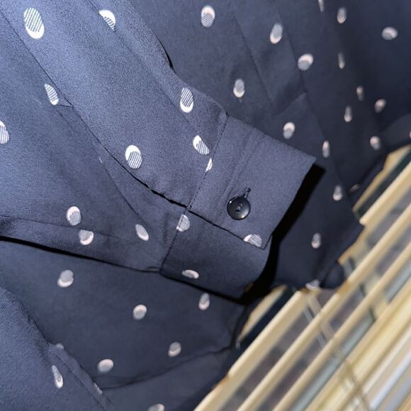 Jeanswest 10 Navy Blush Pink Polka Spotted Button Front Long Sleeve Blouse - Picture 9 of 11